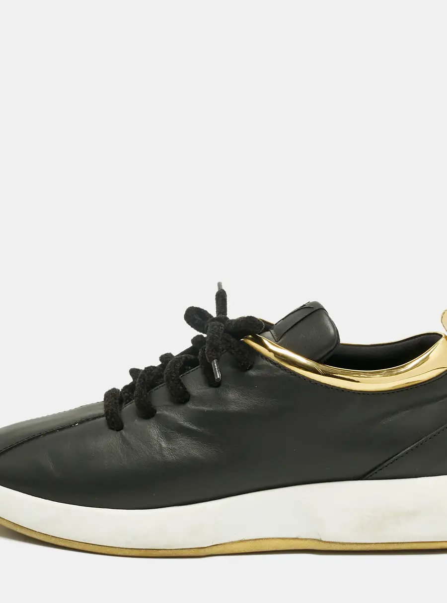 Giuseppe Zanotti Black/Gold Leather and Patent Leather Ferox Low Top Sneakers Size 45