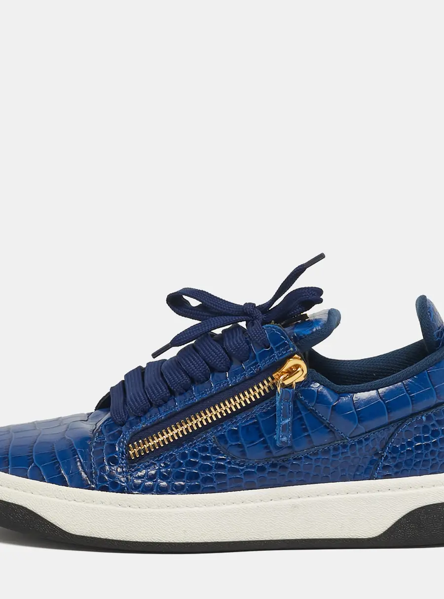 Giuseppe Zanotti GZ Size 42.5 Blue Croc Embossed Leather Low Top Sneakers