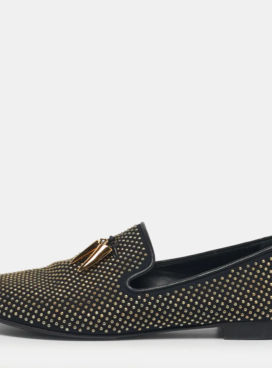 Giuseppe Zanotti Size 45 Two Tone Canvas Stud All Over Shark Tooth Smoking Slippers
