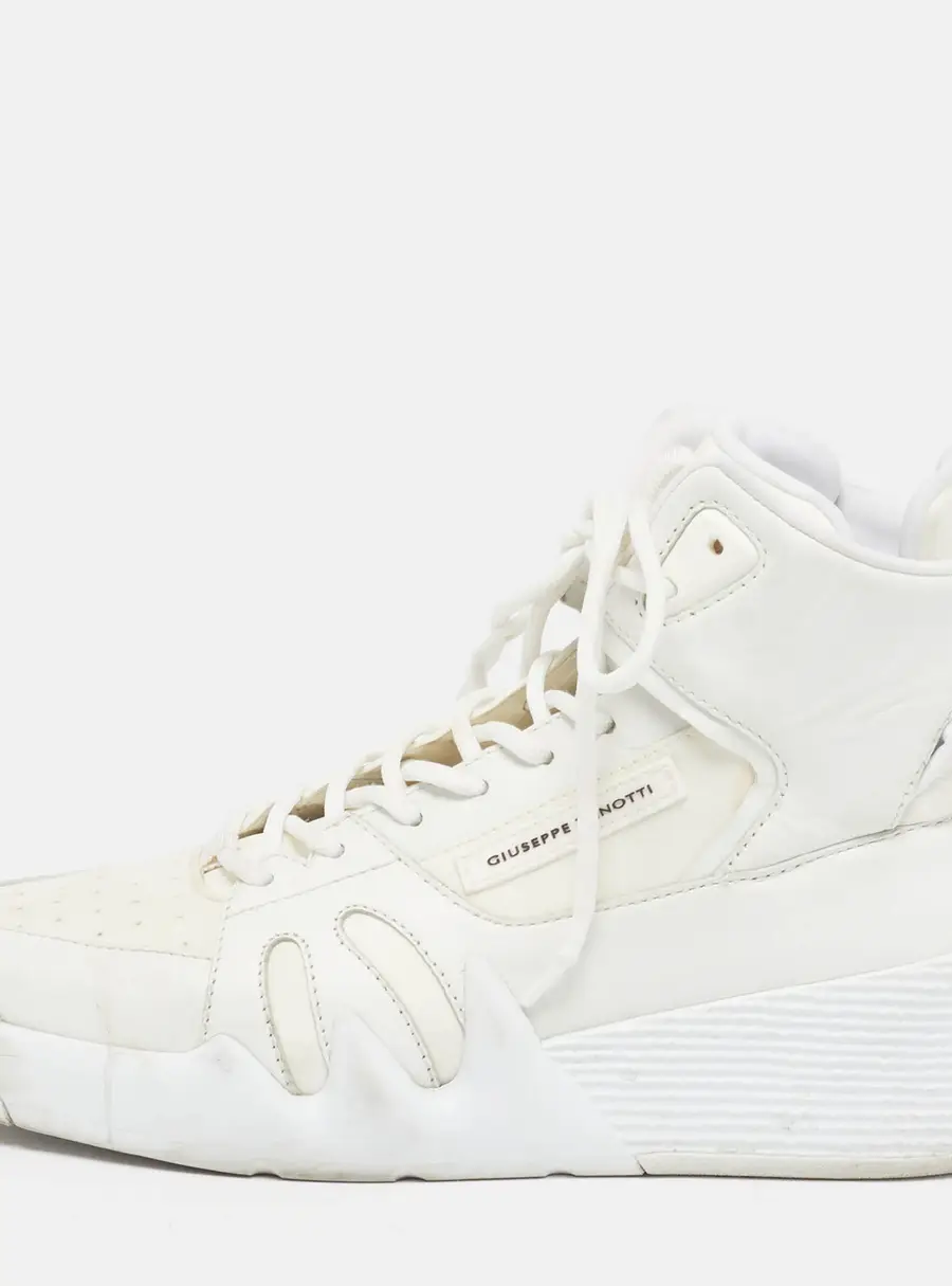 Giuseppe Zanotti Size 43 White Fabric and Leather High Top Sneakers
