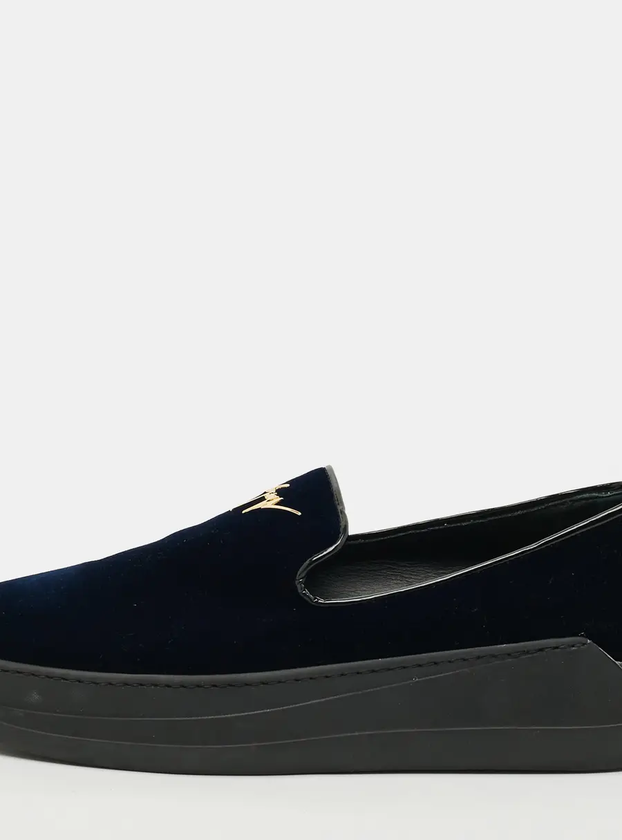 Giuseppe Zanotti Conley Size 45 Navy Blue Velvet Slip On Sneakers