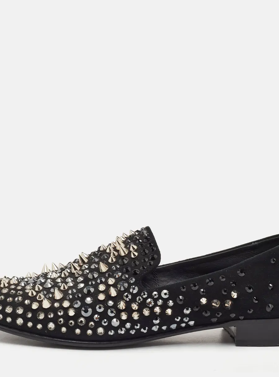 Giuseppe Zanotti Size 44 Black Suede Crystal Embellished Smoking Slippers