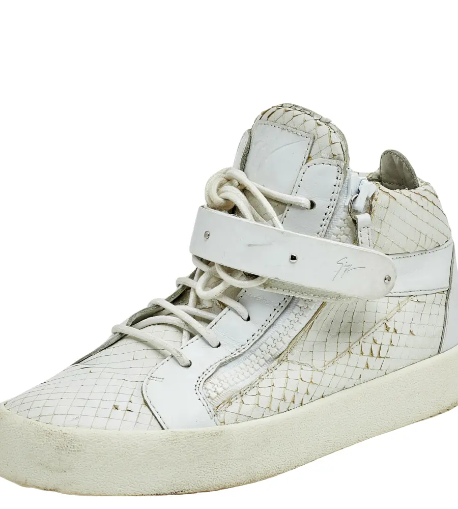 Giuseppe Zanotti White Python Embossed Leather Coby High Top Sneakers Size 41