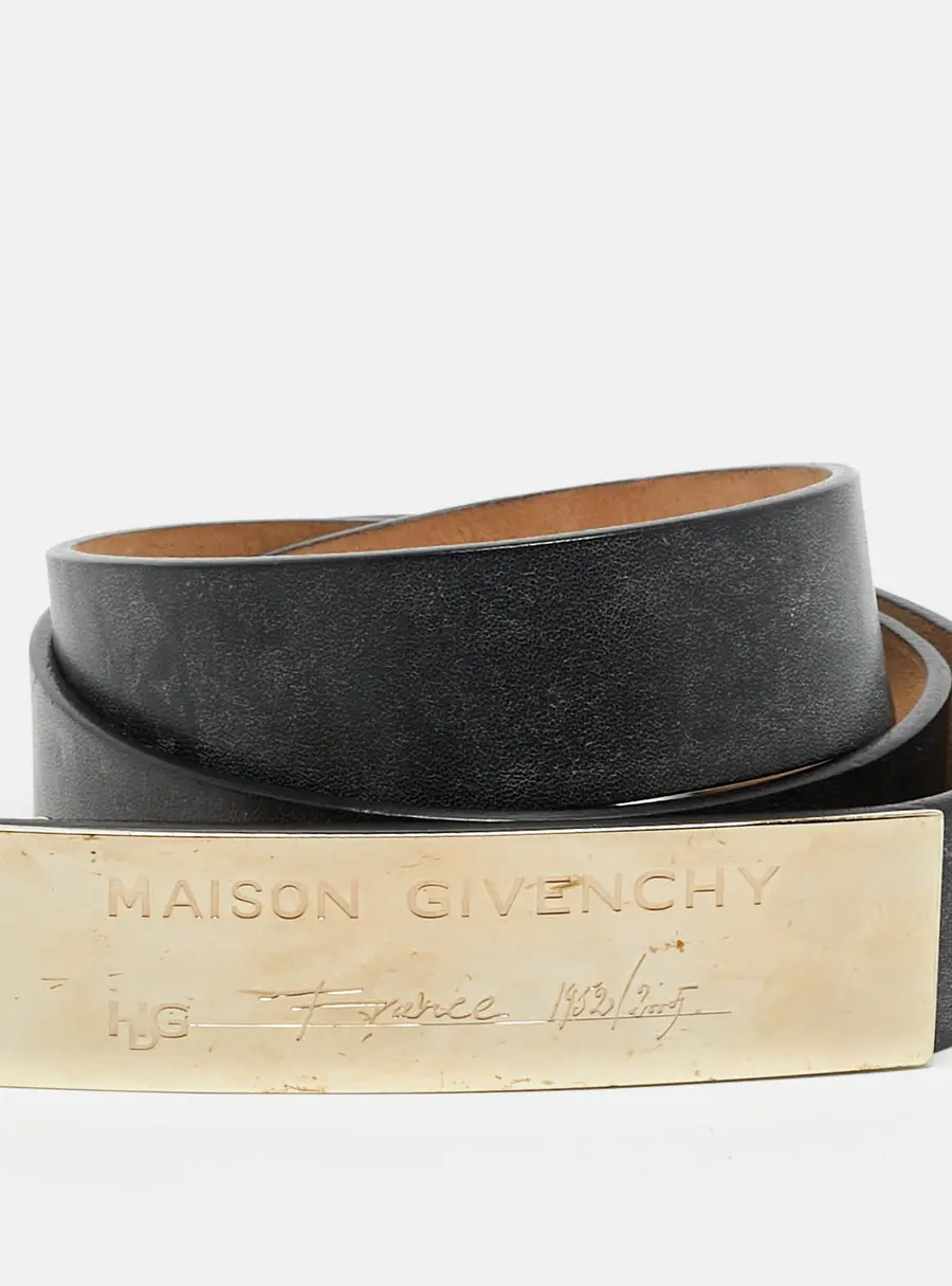 Givenchy Logo Plague L Belt Black Leather