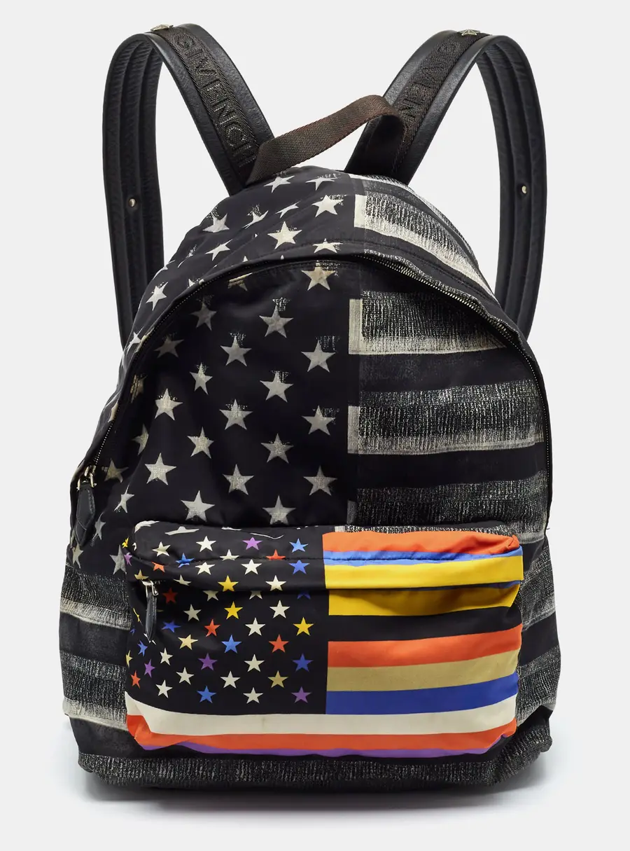 Givenchy Black Multicolor American Flag Print Nylon Backpack