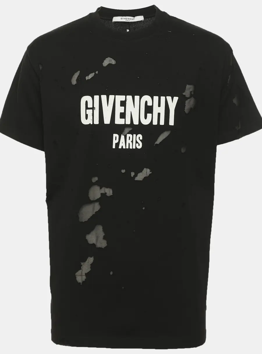 Givenchy Black Destroyed Effect Cotton Logo Print T-Shirt XS