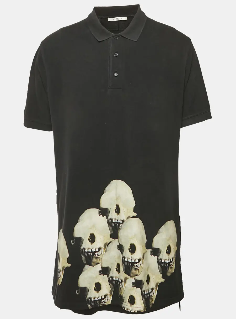 Givenchy Black Skull Printed Cotton Pique Polo T-Shirt XL