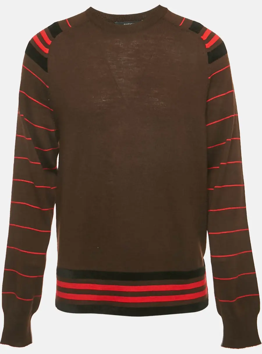 Givenchy Brown Velvet Trim Wool Knit Sweatshirt L