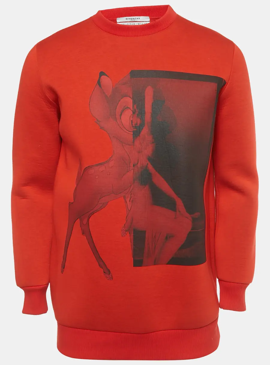 Givenchy Red Bambi Print Neoprene Crewneck Sweatshirt XS