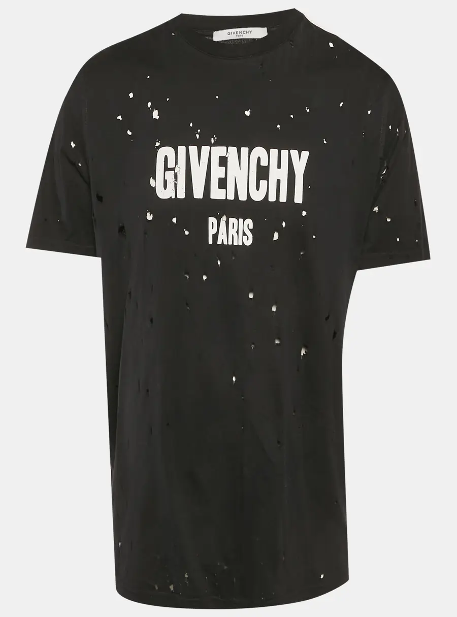 Givenchy Black Logo Print Jersey Distressed T-Shirt M