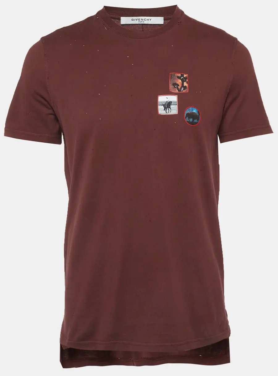 Givenchy Burgundy Printed Jersey Distressed T-Shirt M