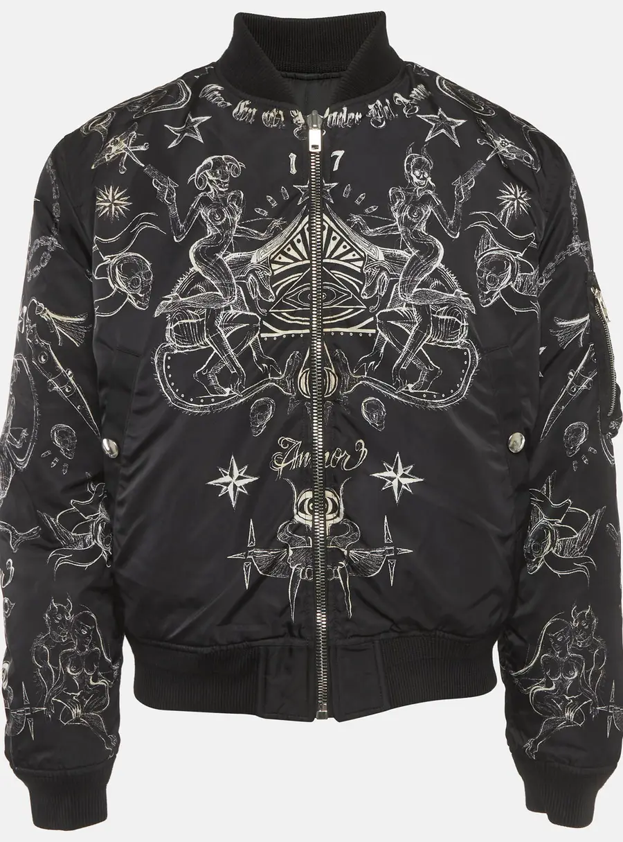 Givenchy Black Tattoo Print Reversible Bomber Jacket M