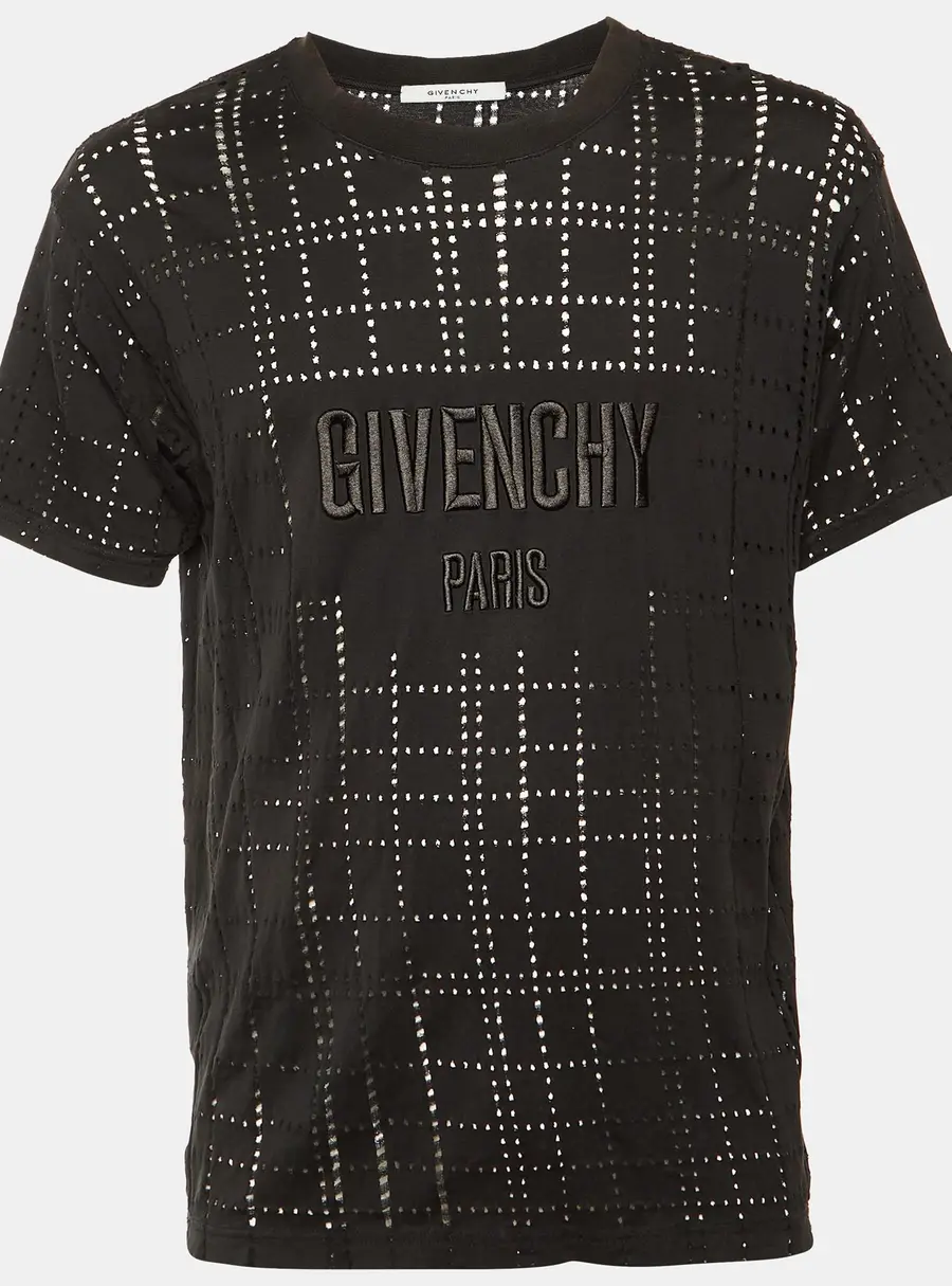 Givenchy Black Perforated Jersey Logo Embroidered T-Shirt M