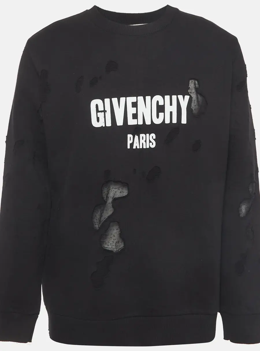 Givenchy Black Logo Graphic Cotton Knit Distressed Sweatshirt L