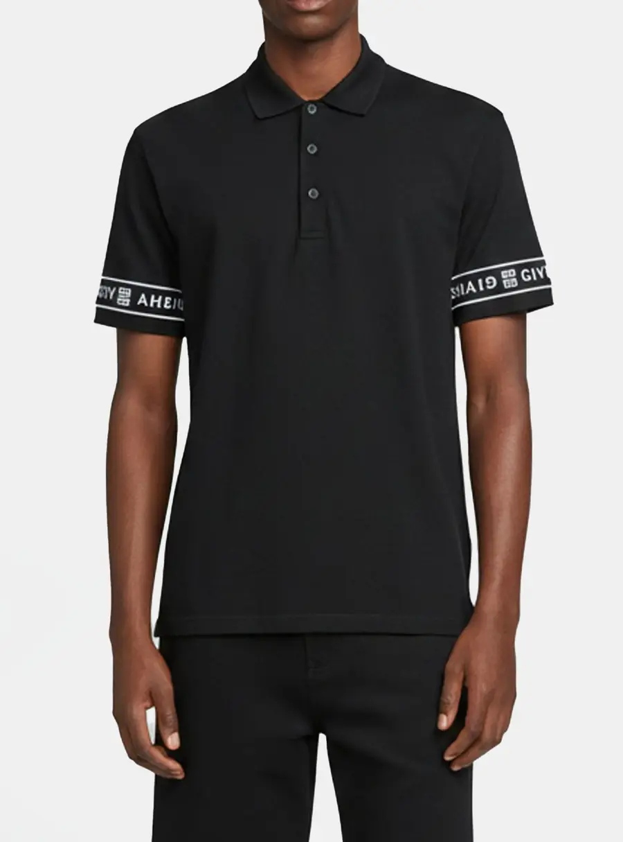 Givenchy Black Logo Tape Pique Knit Polo T-Shirt XL
