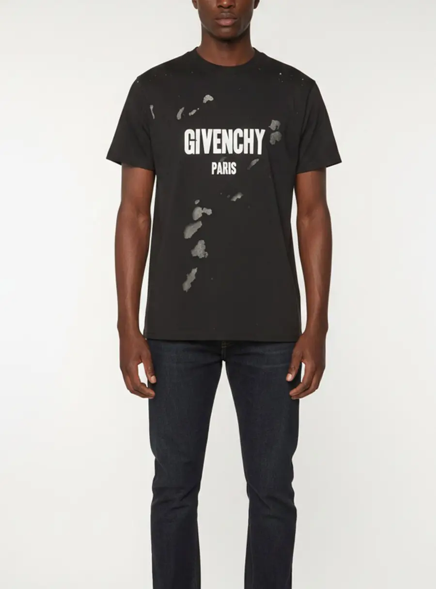 Givenchy Black Distressed Logo Print Cotton Crew Neck T-Shirt XXS