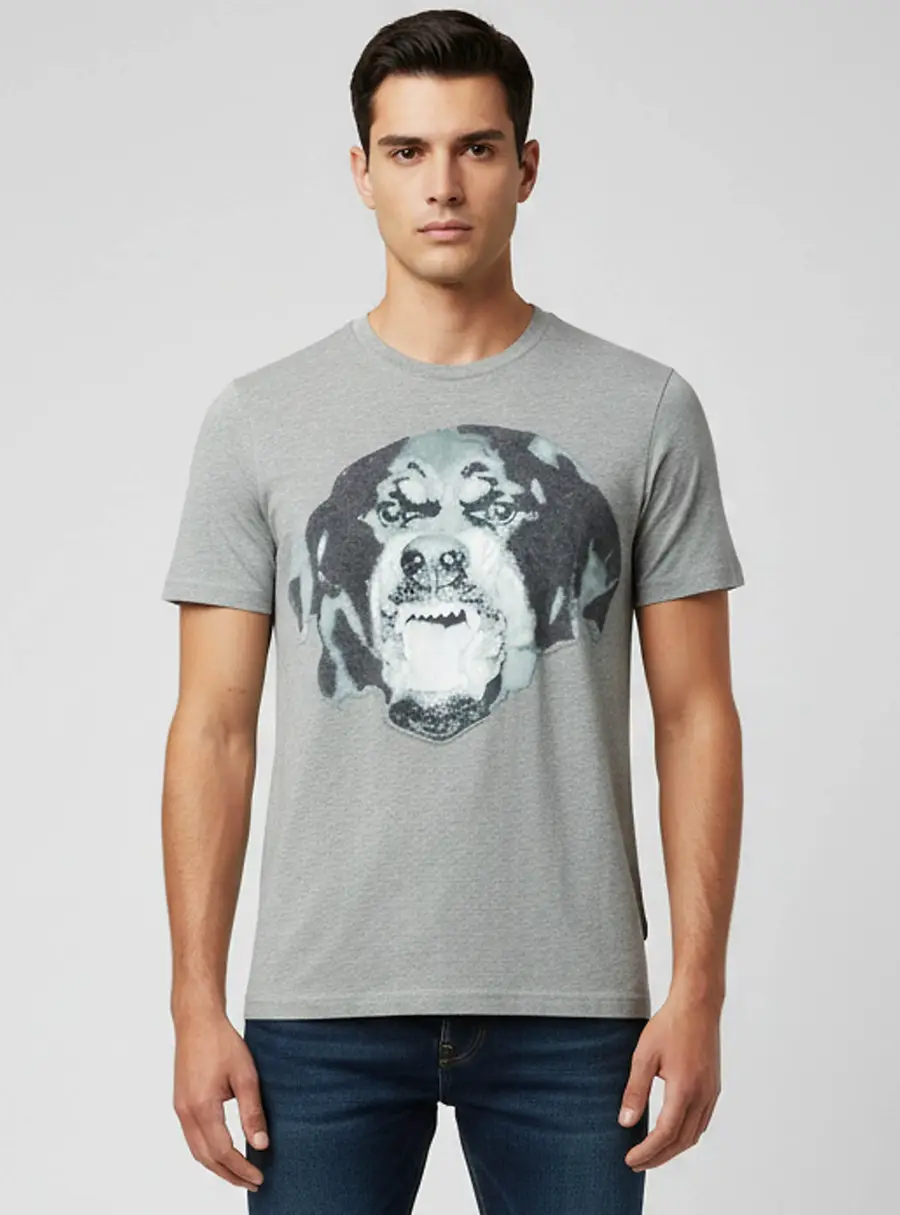 Givenchy Grey Rottweiler Print Jersey Cuban Fit T-Shirt S