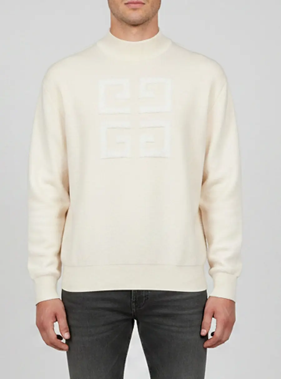 Givenchy Cream 4G Pattern Wool Blend Knitted Sweater L