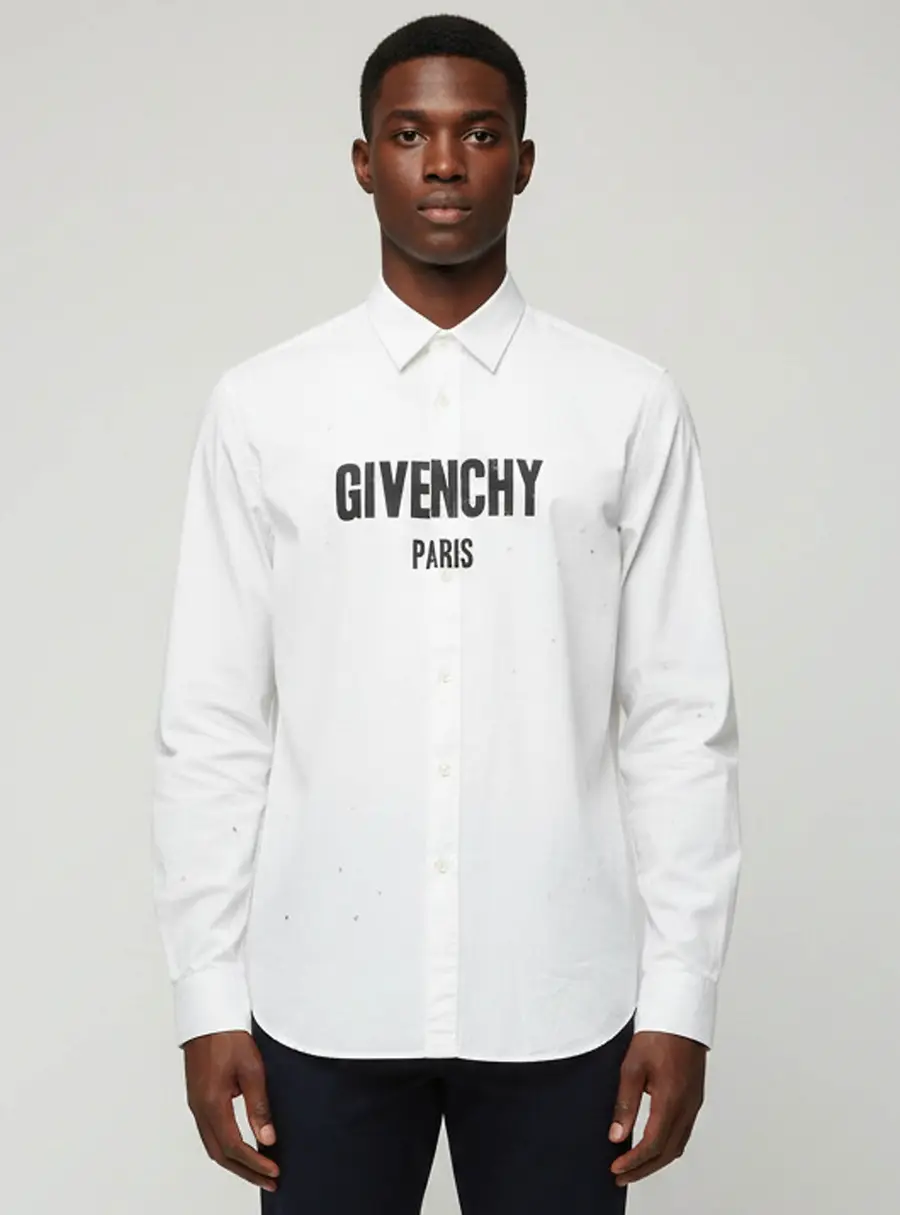 Givenchy White Logo Print Cotton Distressed Cuban Fit Shirt XL