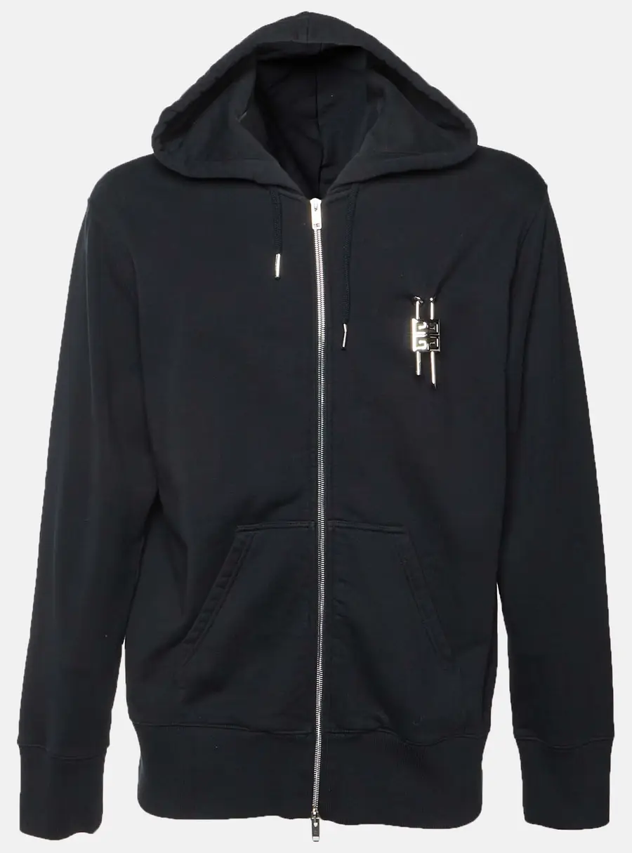 Givenchy Black Cotton Jersey Padlock Detail Zip Up Hoodie L