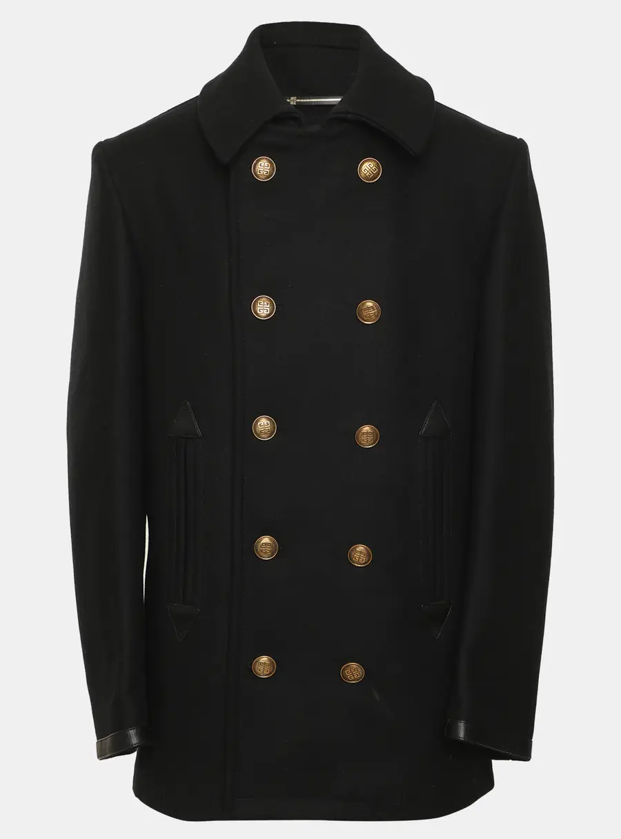 Givenchy Black Wool Blend Double Breasted Pea Coat S