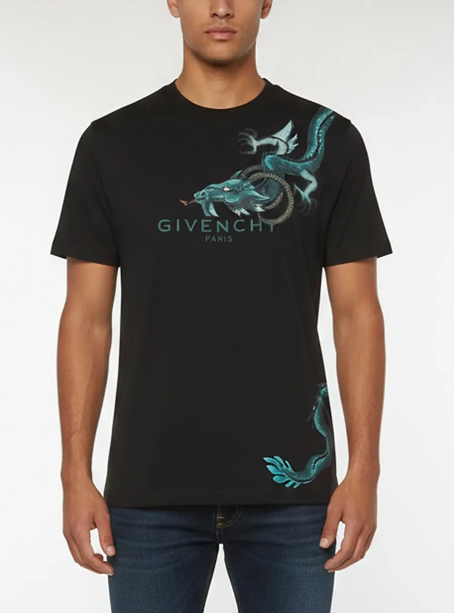 Givenchy Black Logo Dragon Graphic Jersey T-Shirt M