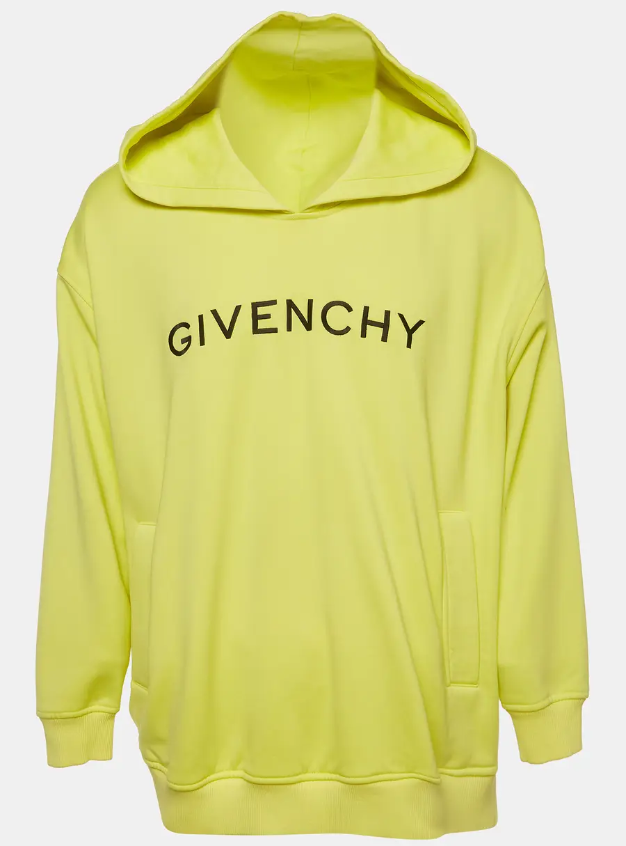 Givenchy Neon Yellow Printed Cotton Knit Oversized Hoodie S