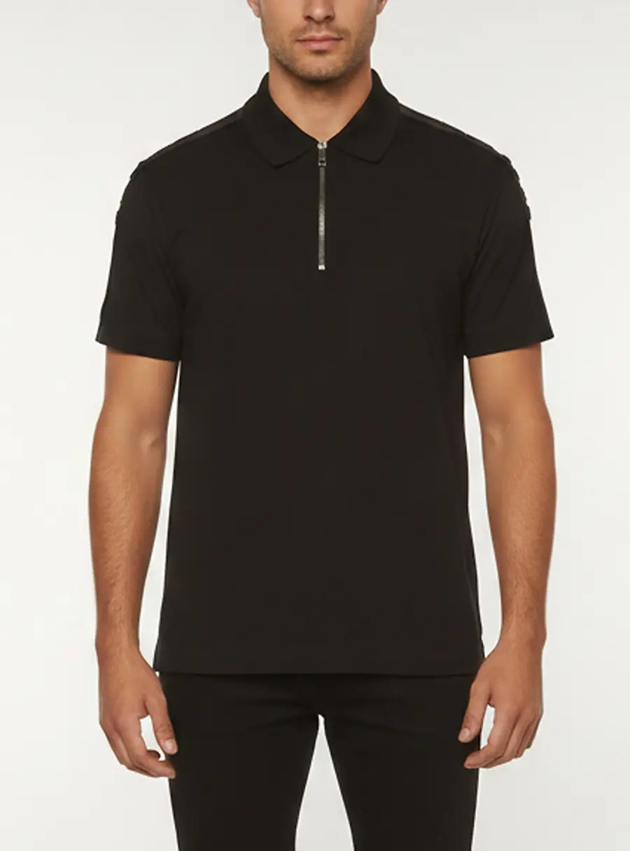 Givenchy Black Logo Stripe Piqué Knit Quarter Zip Polo T-Shirt XL