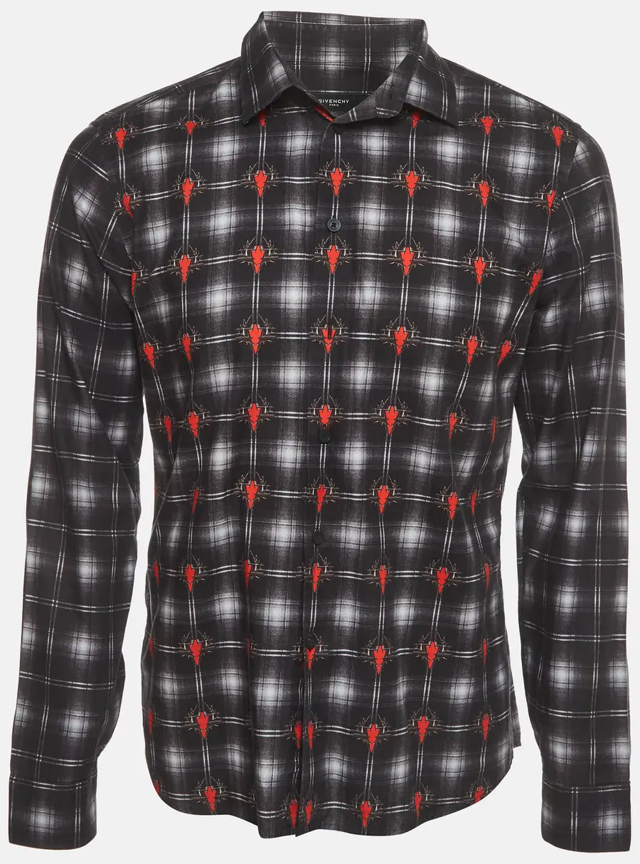 Givenchy Black Check Print Cotton Long Sleeve Shirt L