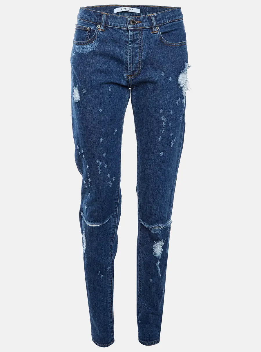 Givenchy Blue Washed Denim Distressed Rico Slim Fit Jeans M/Waist 32"