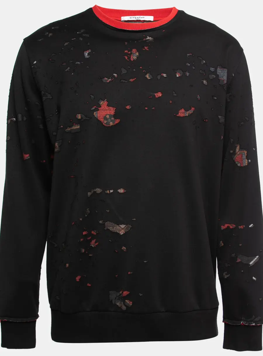 Givenchy Black Distressed Cotton Crewneck Sweatshirt XS