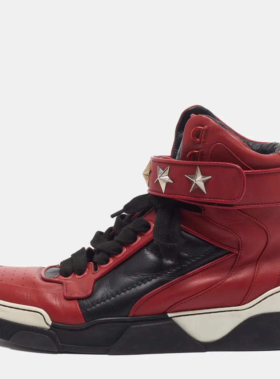 Givenchy Tyson Size 43 Black/Dark Red Leather Star Studded Lace Up Sneakers