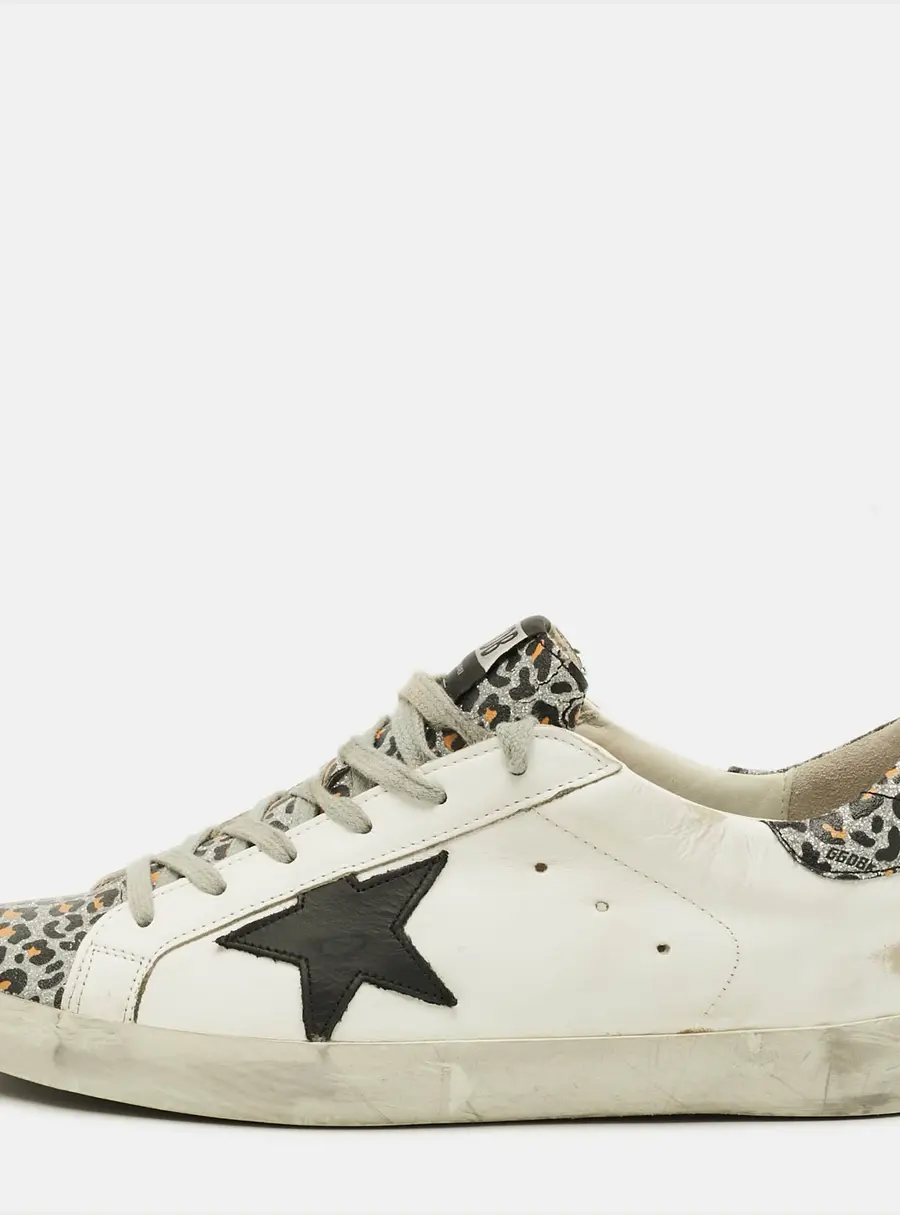 Golden Goose Superstar Size 41 Multicolor Leopard Print Glitter and Leather Low Top Sneakers