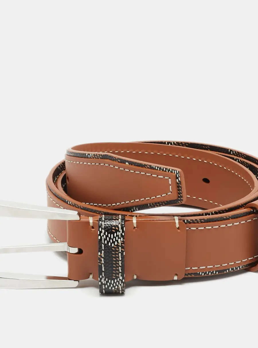 Goyard Fregate 85 CM Buckle Belt Brown Goyardine Coated Canvas and Leather