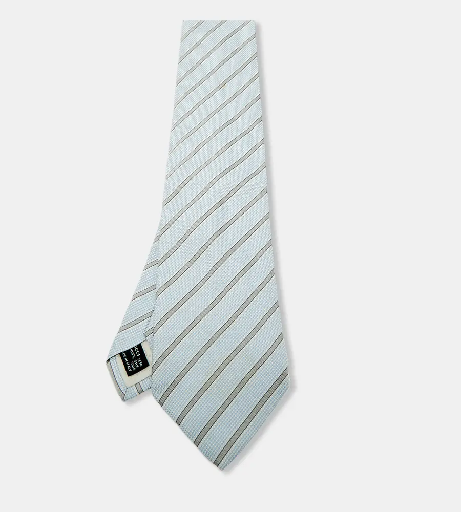 Gucci Blue Diagonal Striped Silk Traditional Tie