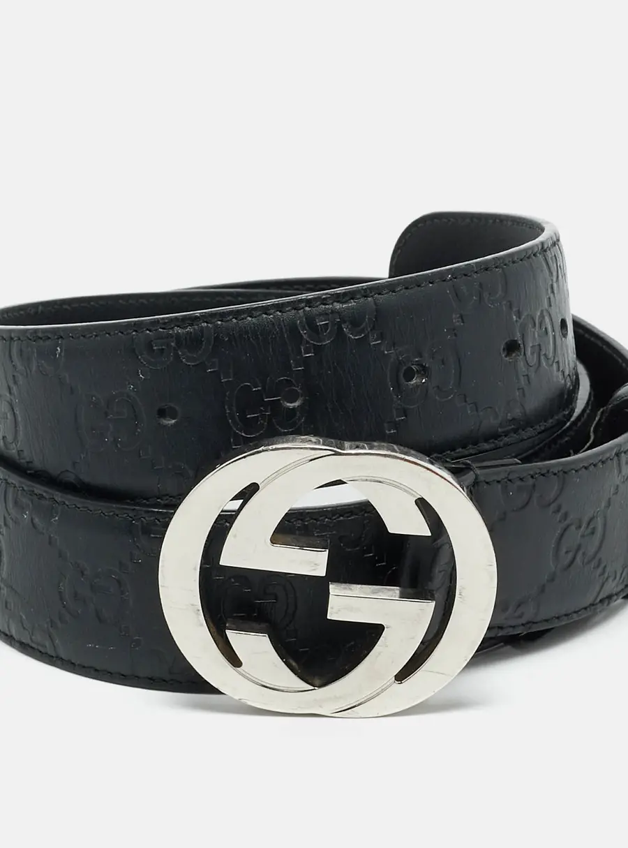 Gucci Interlocking G Buckle 95CM Belt Black Guccissima Leather