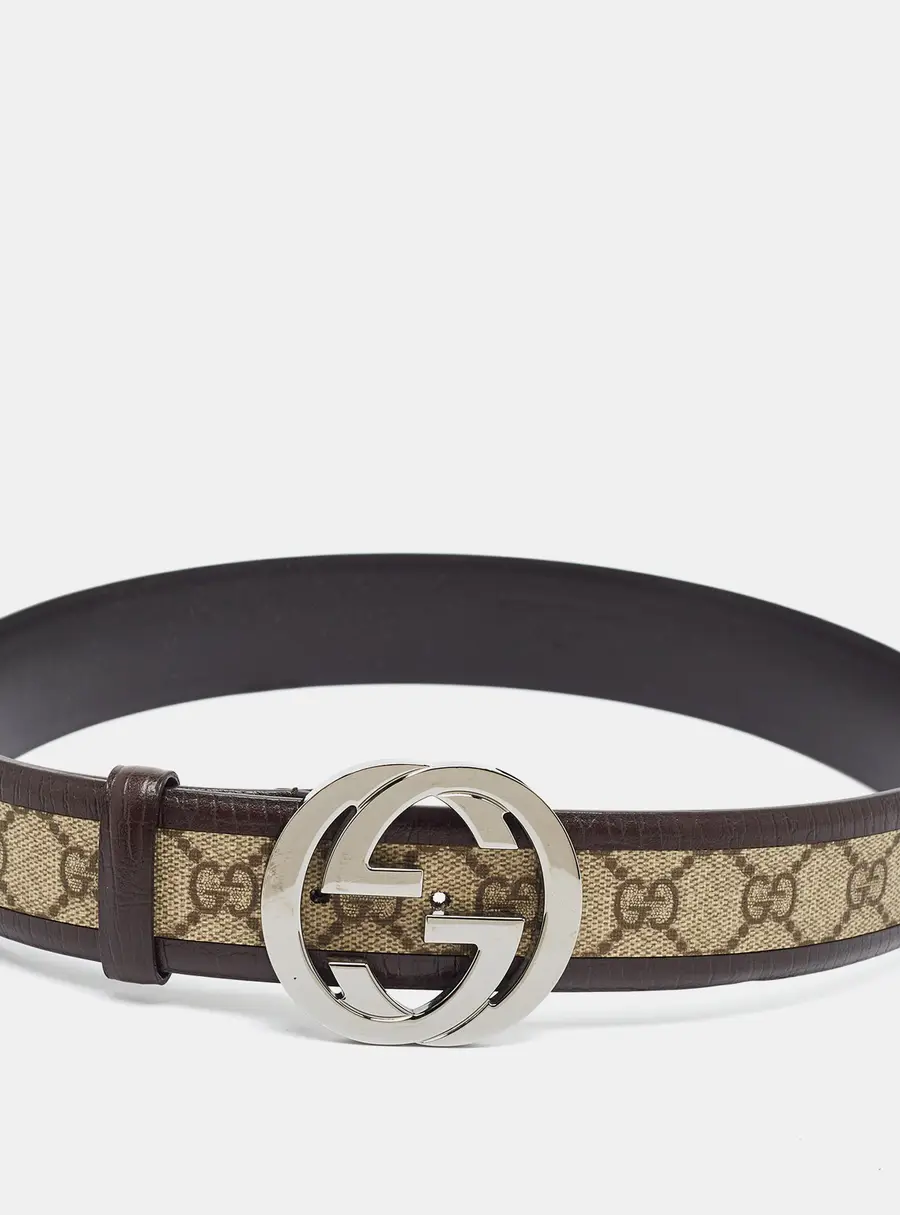 Gucci Interlocking G 85 CM Buckle Belt Beige/Brown GG Supreme Canvas and Leather