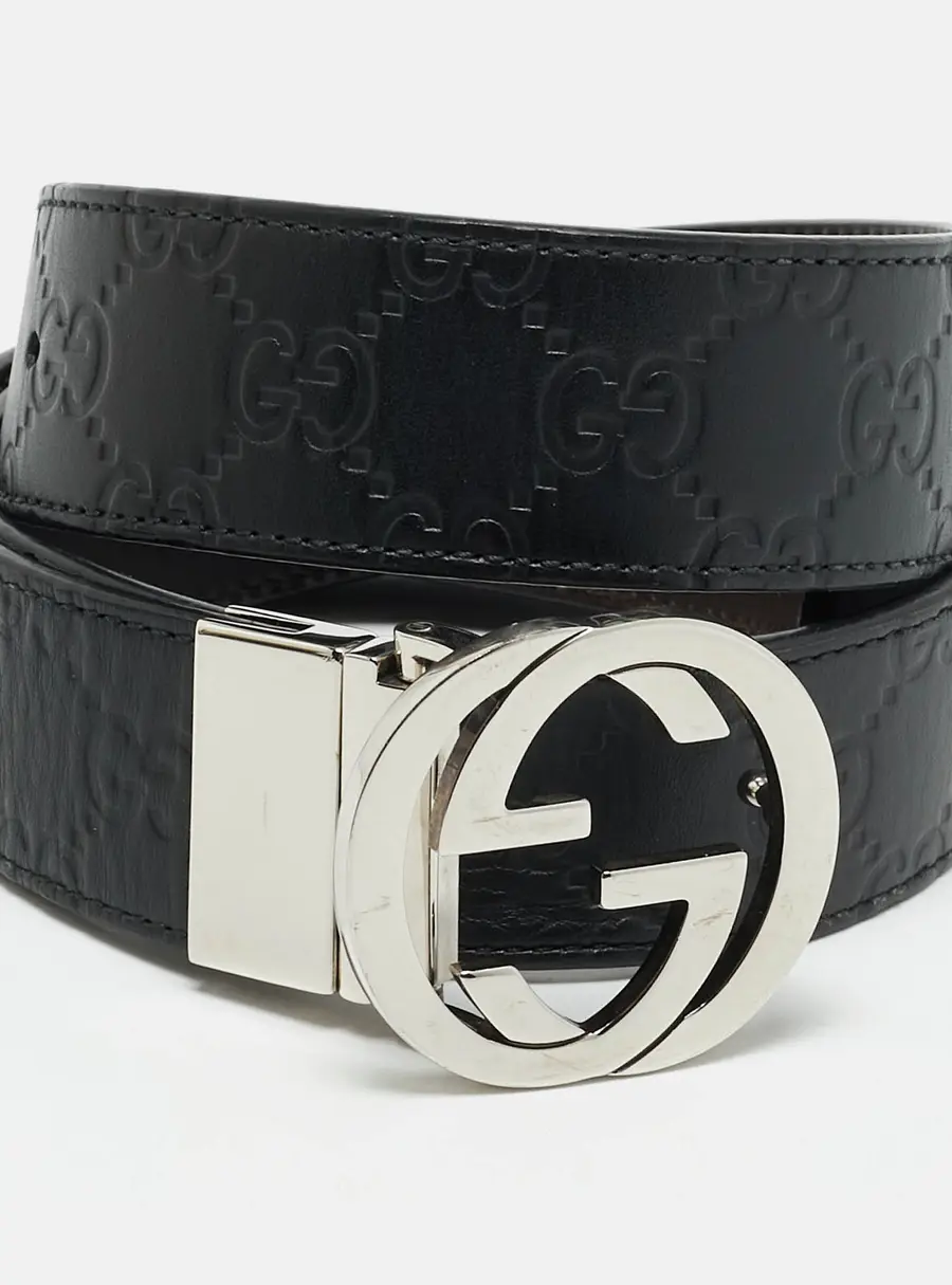Gucci Interlocking G 85 CM Reversible Buckle Belt Black/Brown Guccissima Leather