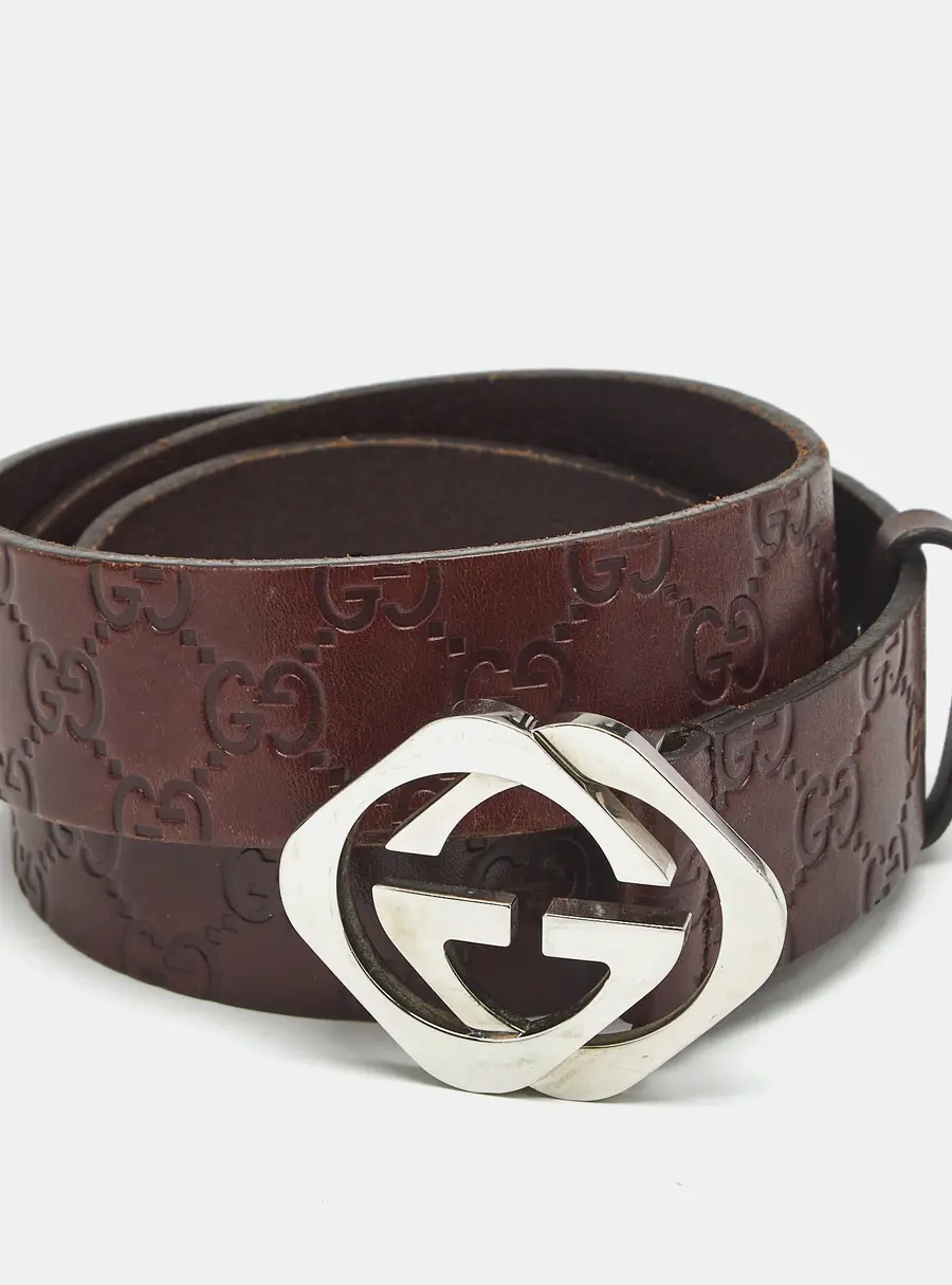 Gucci Interlocking G Square 95 CM Buckle Belt Burgundy Guccissima Leather