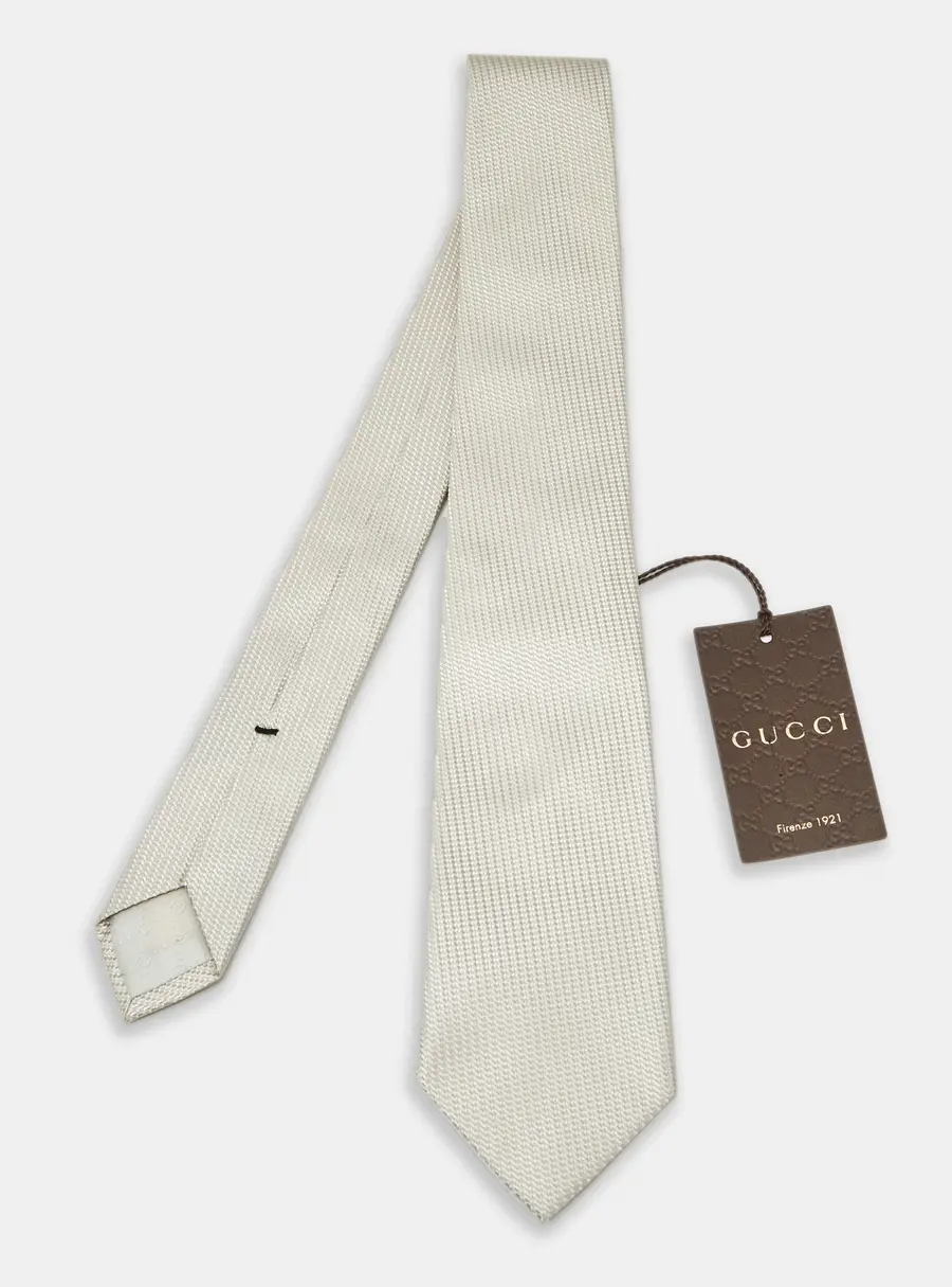 Gucci Beige Patterned Silk Skinny Tie