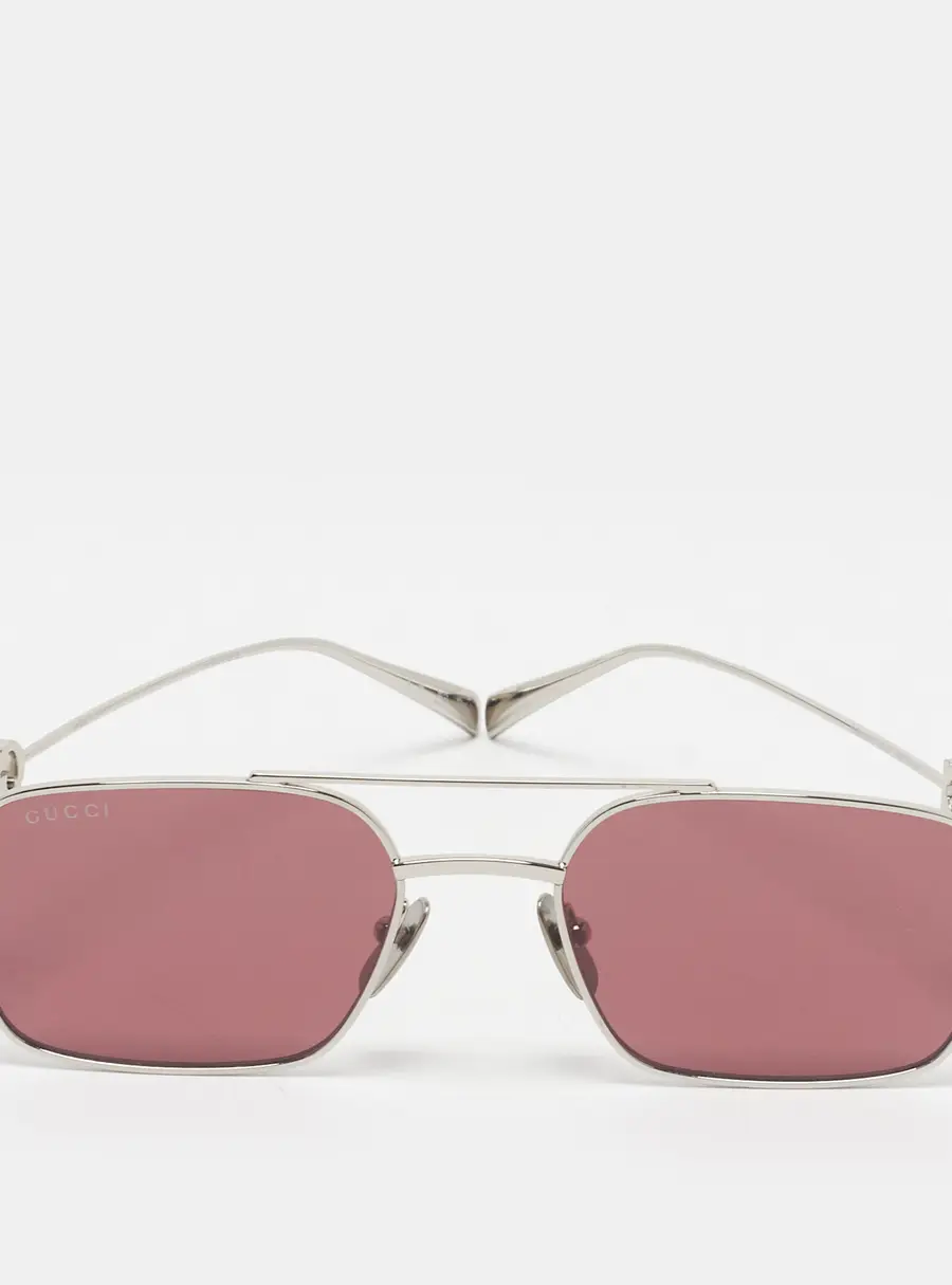 Gucci Burgundy/Silver Tone GG1804S Logo Rectangle Sunglasses