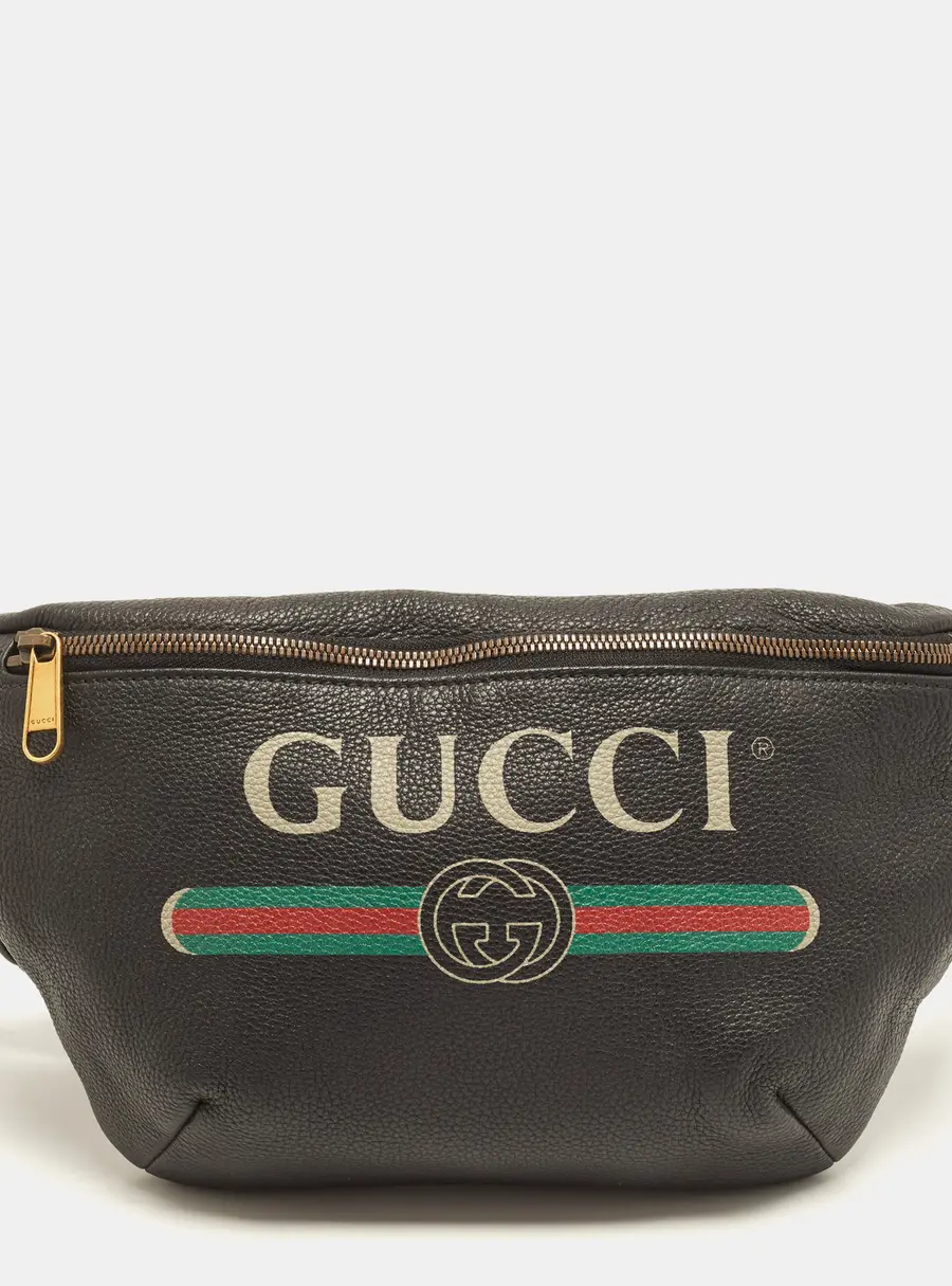 Gucci Logo Web Black Leather Belt Bag