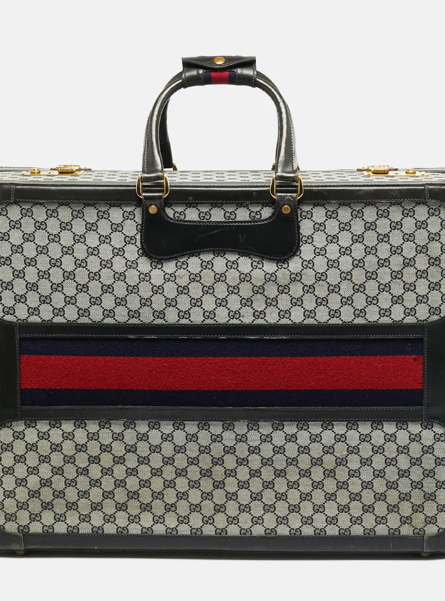 Gucci Black/Navy Blue GG Canvas and Leather Web Trunk Suitcase