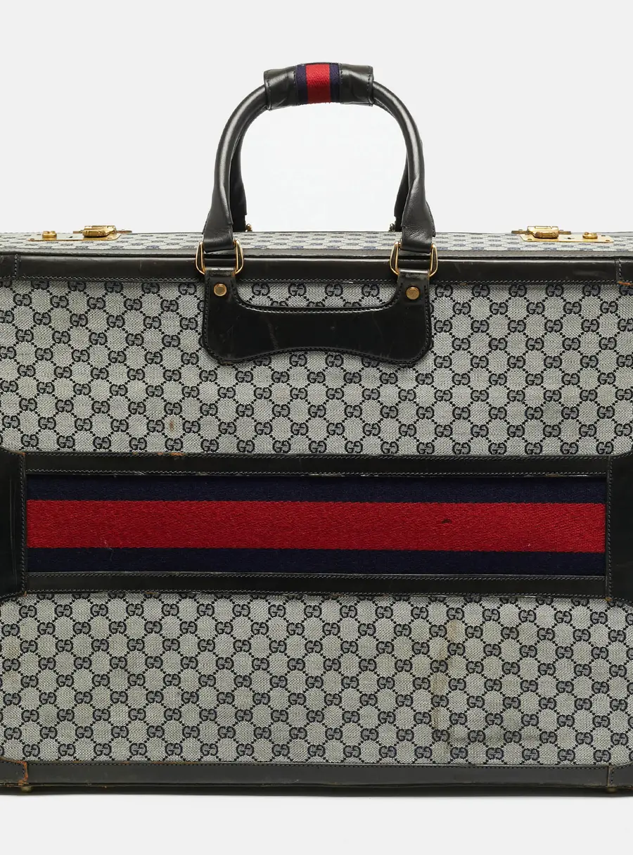 Gucci Dark Brown/Navy Blue GG Canvas and Leather Web Trunk Suitcase