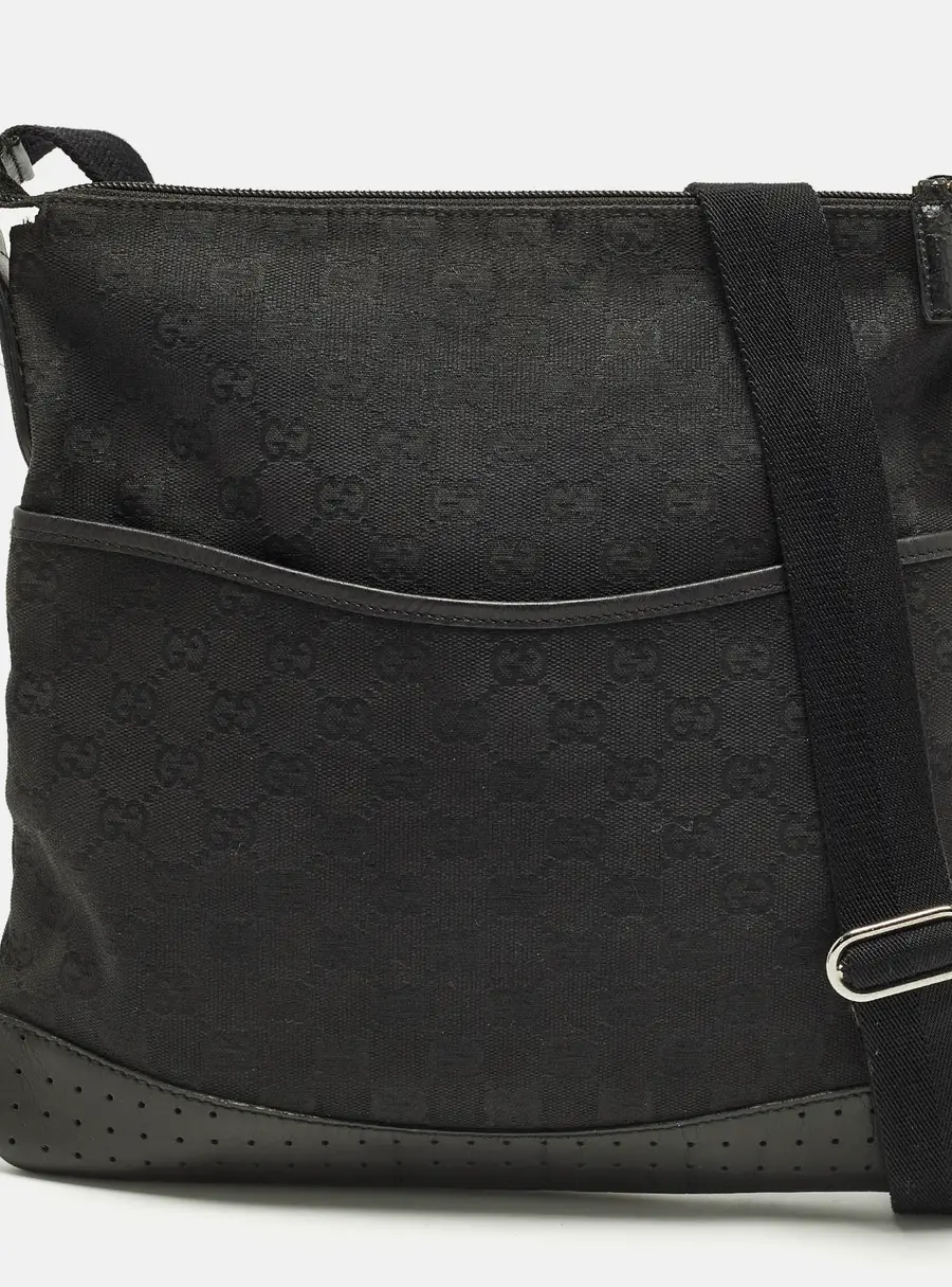Gucci Black GG Canvas Flat Messenger Bag
