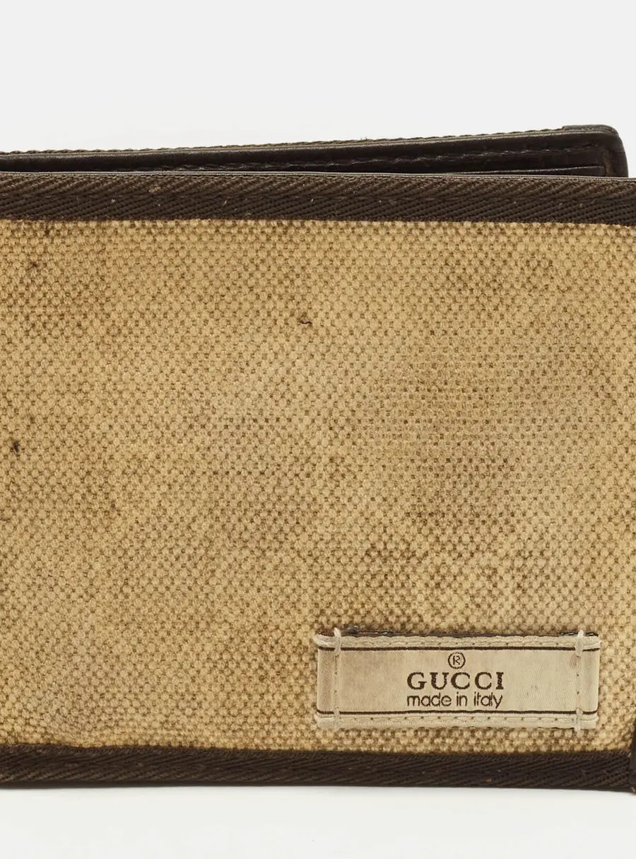 Gucci Logo Brown/Cream GG Canvas and Leather Bifold Wallet