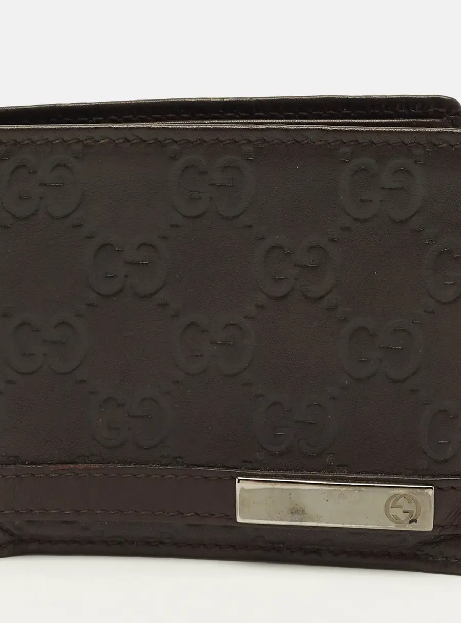 Gucci Logo Metal Dark Brown Guccissima Leather Bifold Wallet