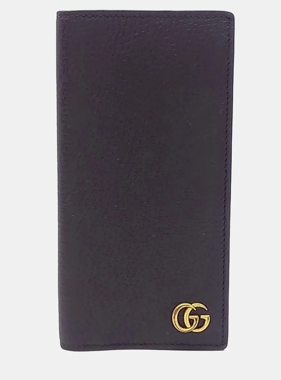 Gucci Marmont Brown Grained Leather Long Wallet Bag