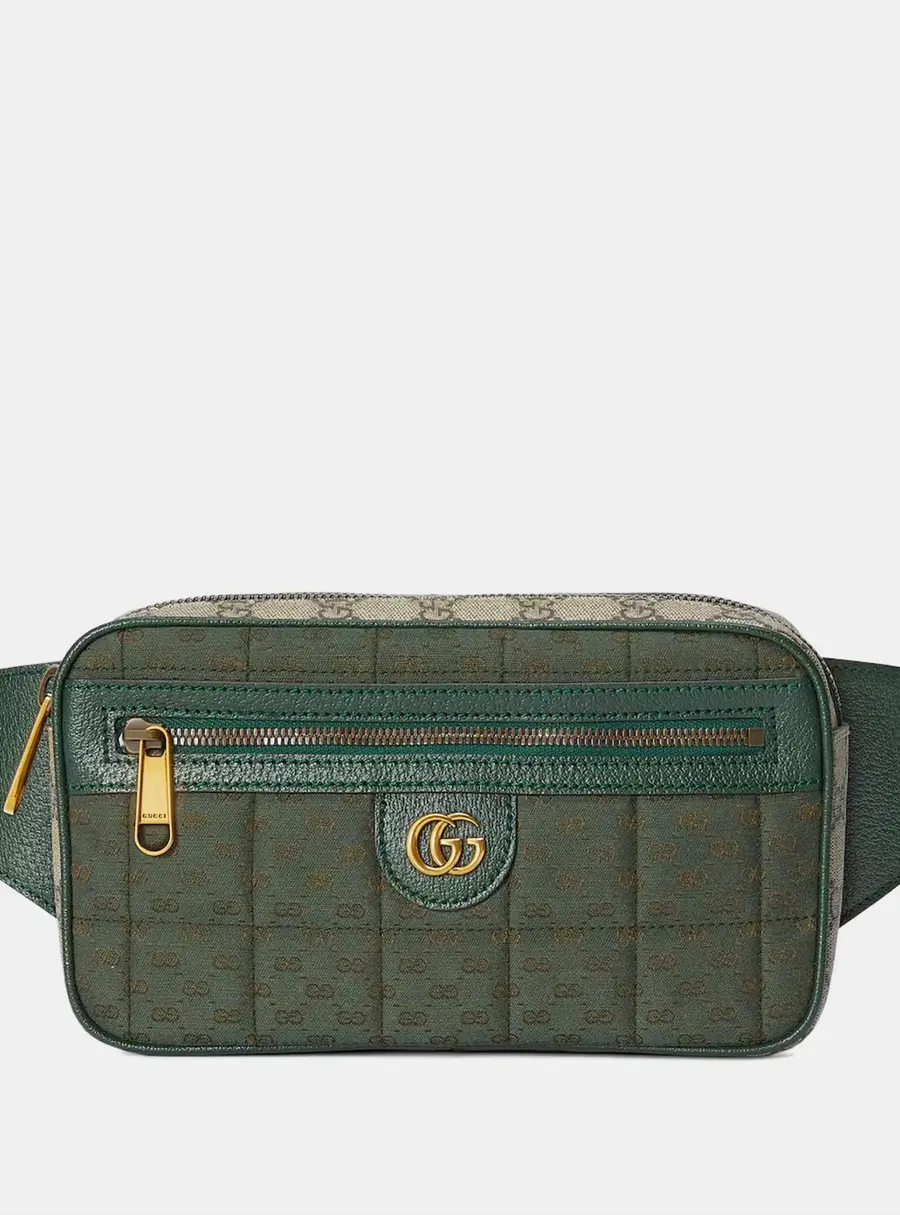 Gucci Double G Green/Beige GG Supreme Canvas and Leather Belt Bag