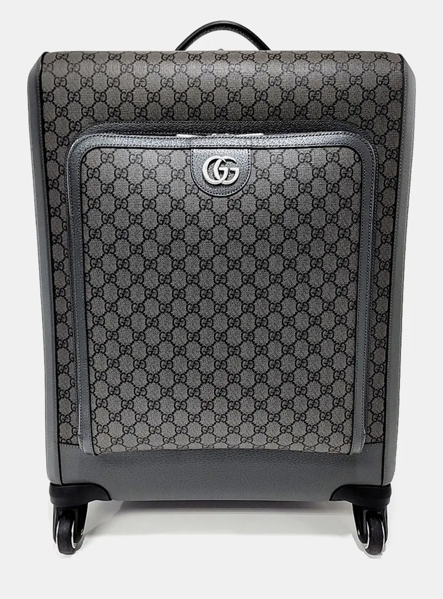 Gucci Savoy Medium Grey GG Supreme Canvas Leather Trolley Bag